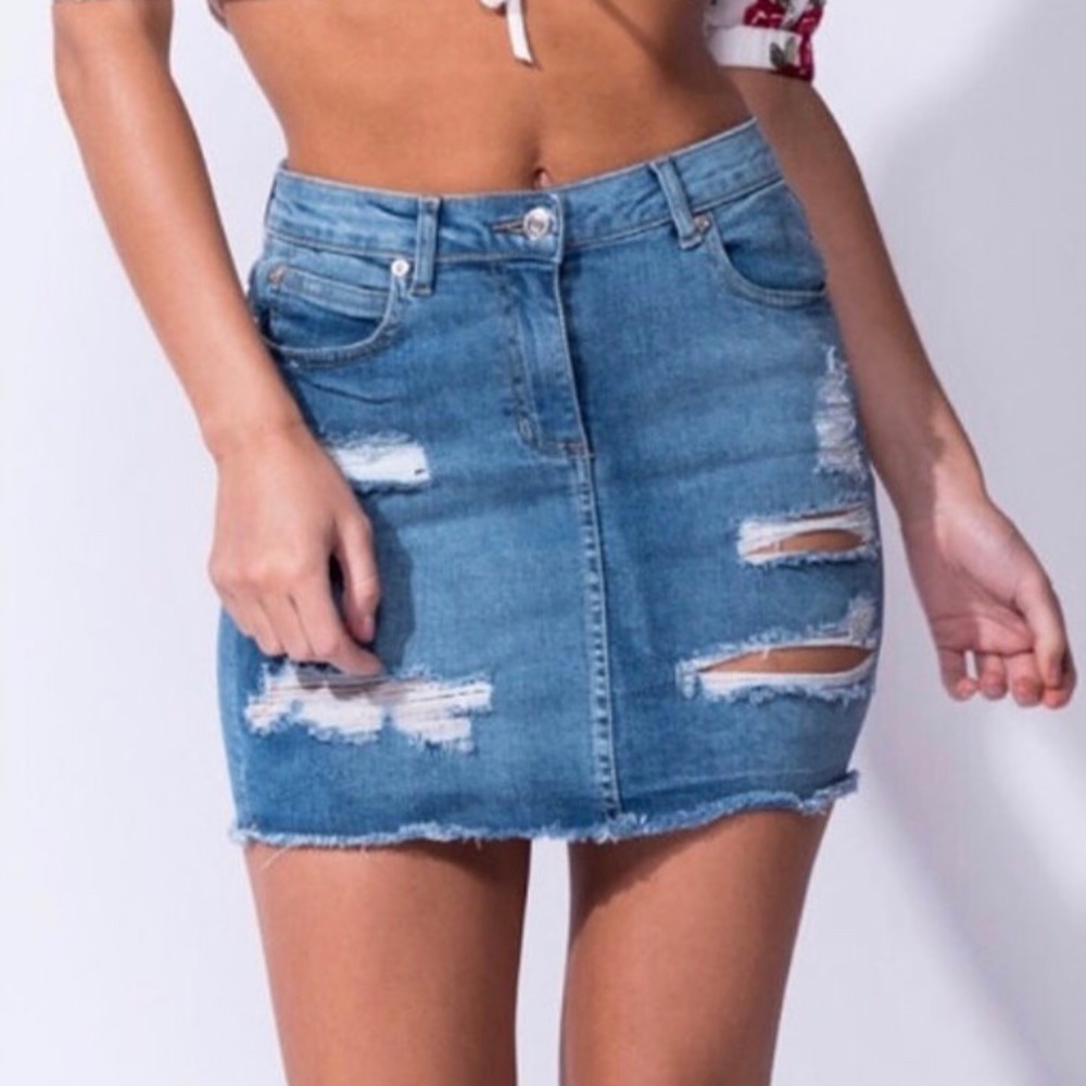 Distressed Denim Mini Skirt